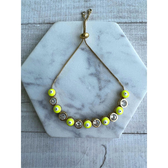 Lemon Neon Yellow Gold Evil Eye Adjustable 14k gold plated bracelet