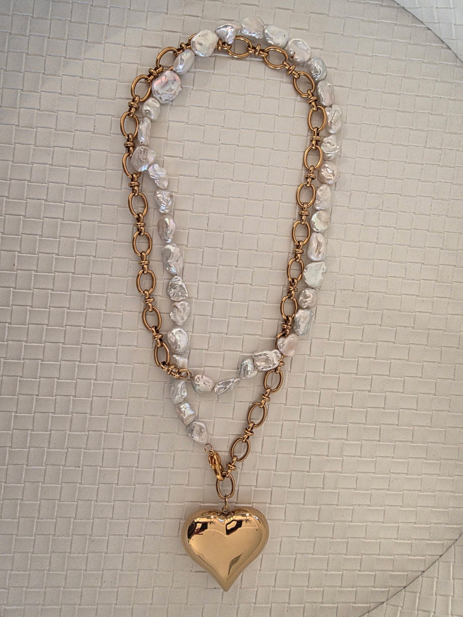 Pearl Heart Chain Necklace | Gold Heart & Pearl Pendant Necklace