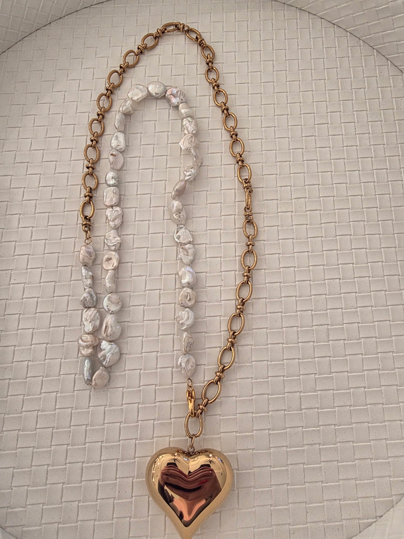 Pearl Heart Chain Necklace | Gold Heart & Pearl Pendant Necklace