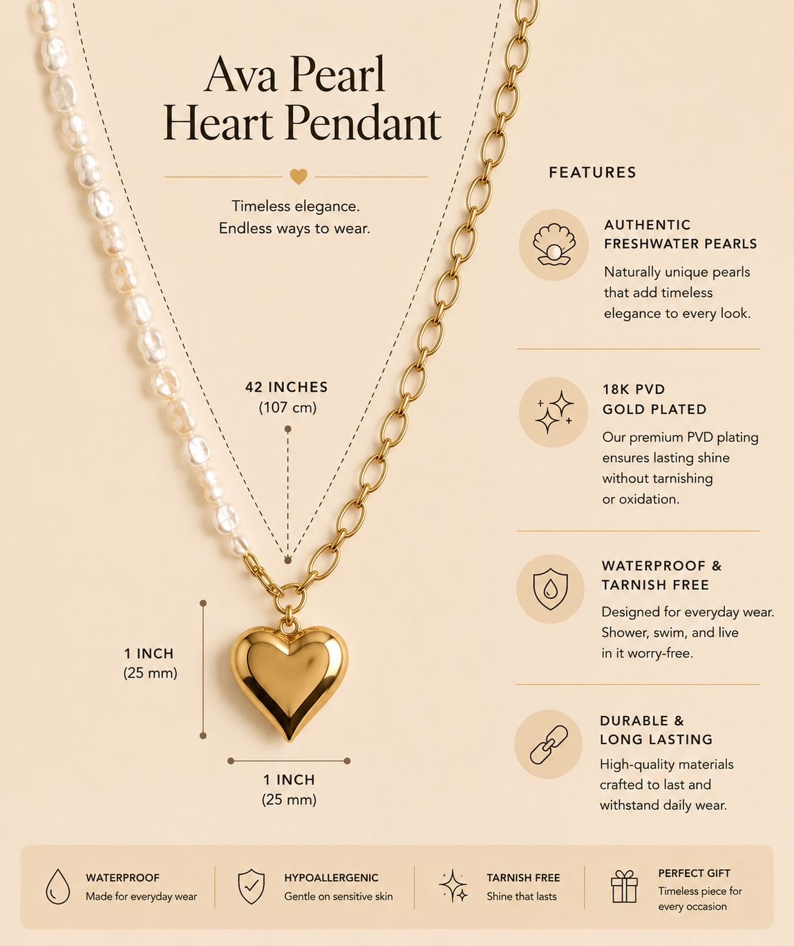 Ava Pearl Heart Pendant