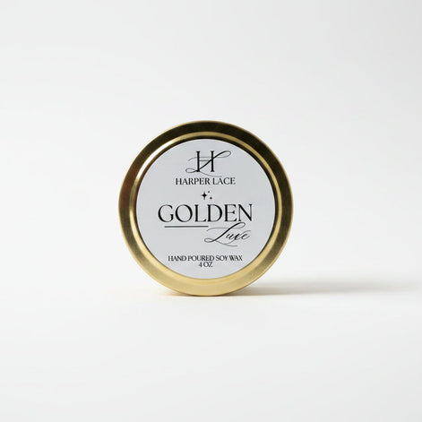 Gold container with 'Golden Lace' branding on a textured white background
