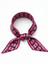 Pink and black patterned scarf with leopards on a white background