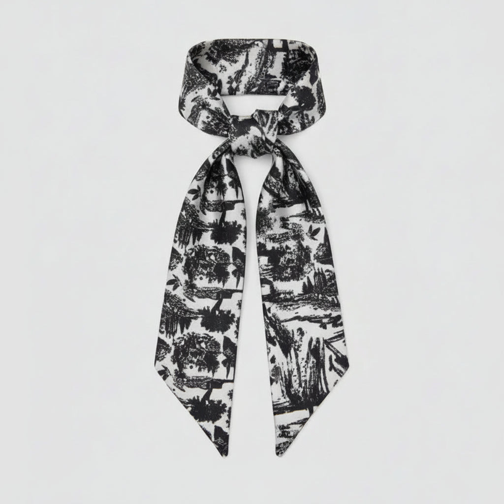 Black toile floral patterned scarf on a white background