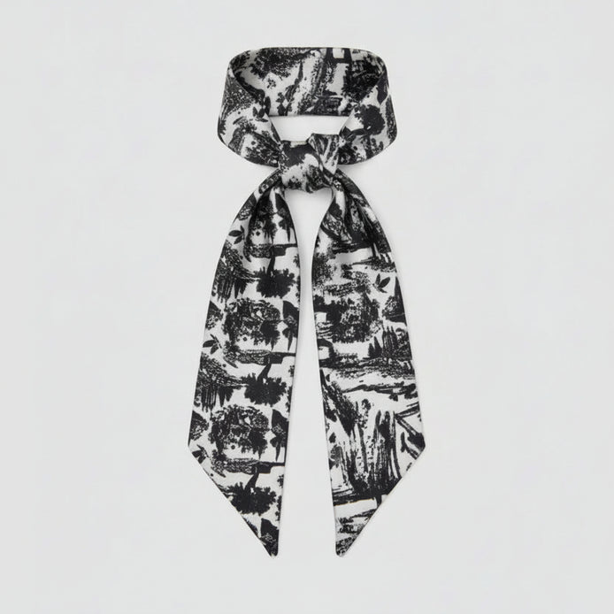 Black toile floral patterned scarf on a white background