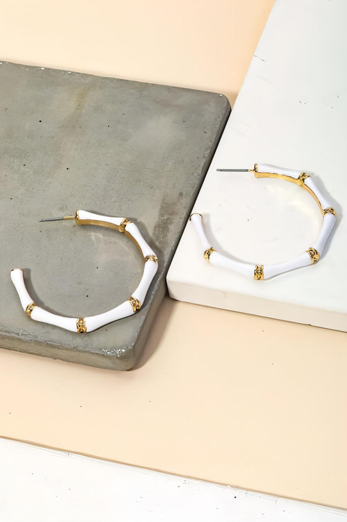 18k gold filled white Bamboo Hoop Earrings