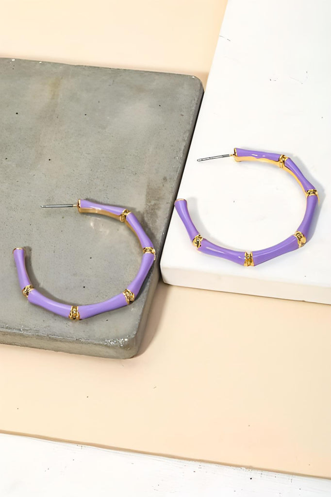 18k gold filled light purple/lavender Bamboo Hoop Earrings