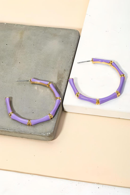 18k gold filled light purple/lavender Bamboo Hoop Earrings