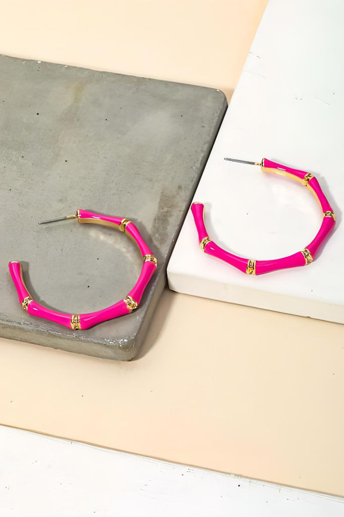 18k gold filled hot pink Bamboo Hoop Earrings