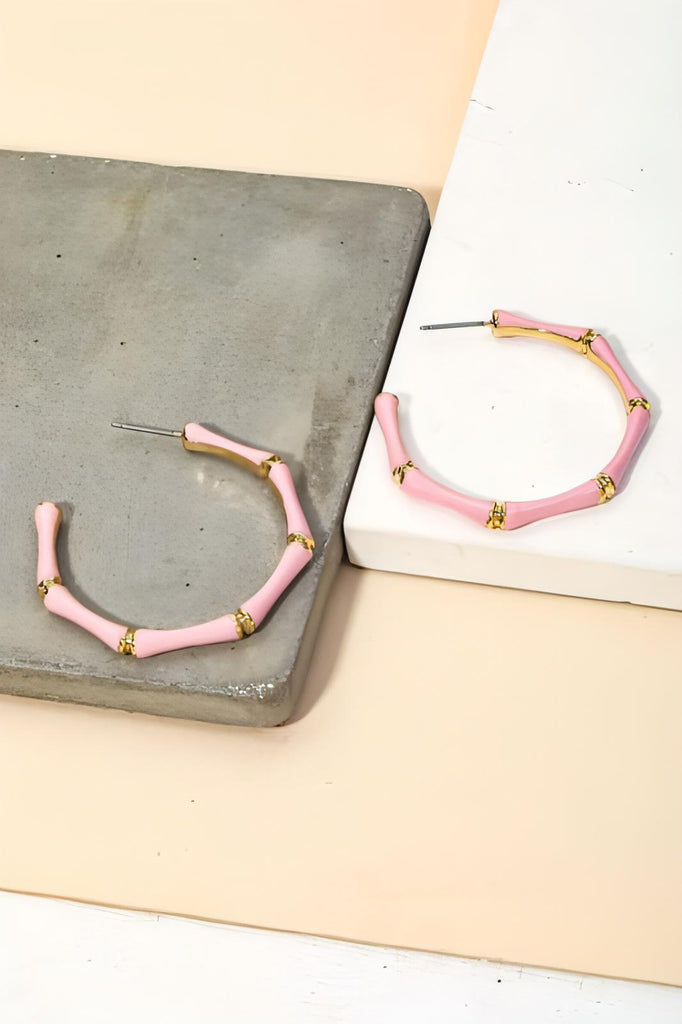 18k gold filled light pink/baby pink Bamboo Hoop Earrings