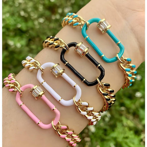 Gold, teal, black, white, pink carabiner bracelets