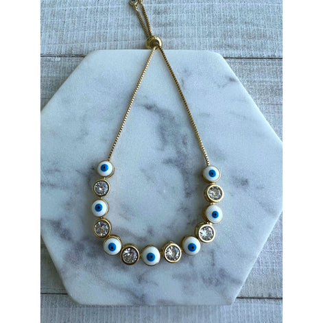 White Gold Evil Eye Adjustable 14k gold plated bracelet
