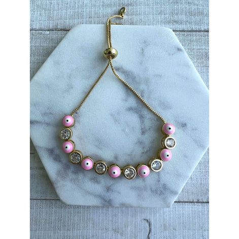 Baby Pink Gold Evil Eye Adjustable 14k gold plated bracelet