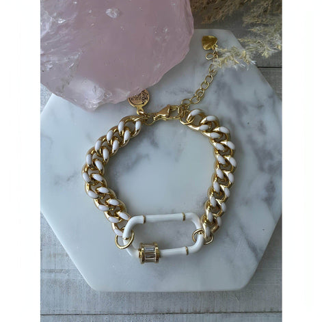 Gold/white chain carabiner clasp bracelet
