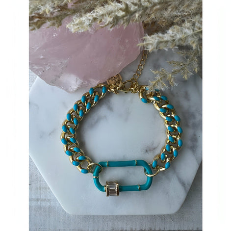 Gold/Teal chain carabiner clasp bracelet