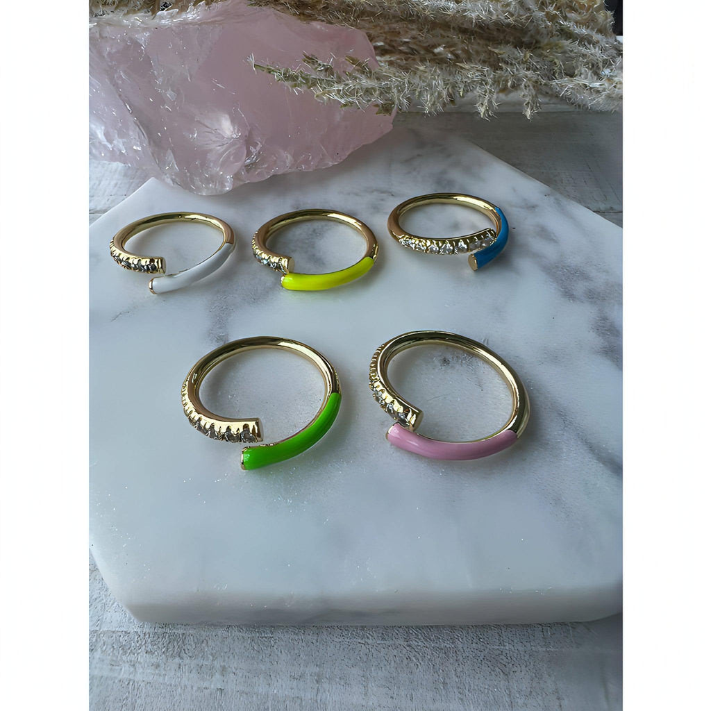White/Lemon Neon Yellow/Ocean Blue/Lime Green/Baby Pink/14k Gold plated/CZ bling rings