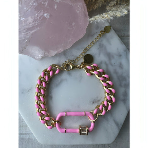 Gold/Pink chain carabiner clasp bracelet
