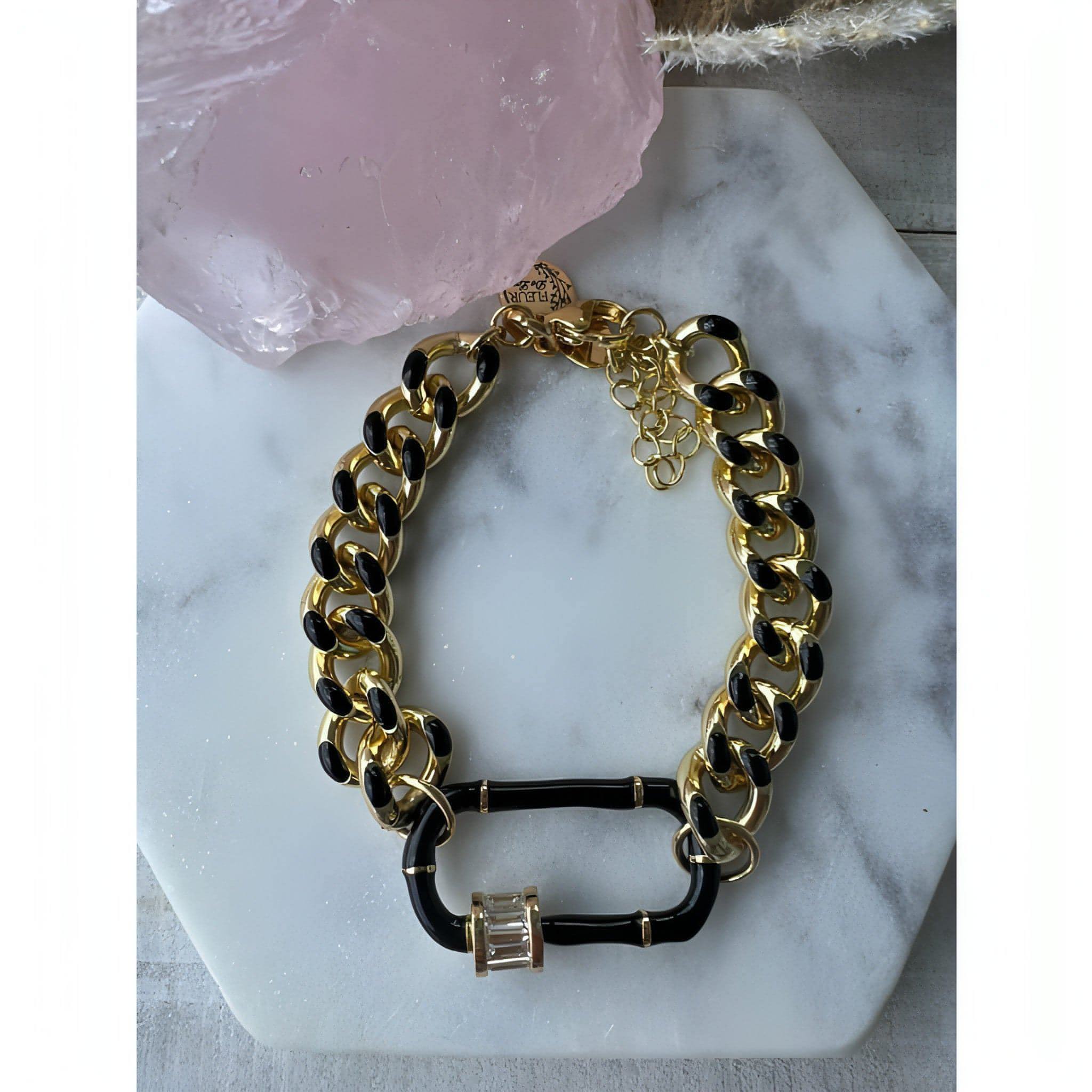 Gold/Black chain carabiner clasp bracelet