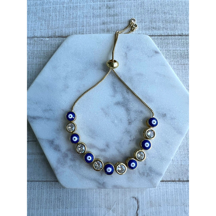 Midnight Blue Gold Evil Eye Adjustable 14k gold plated bracelet