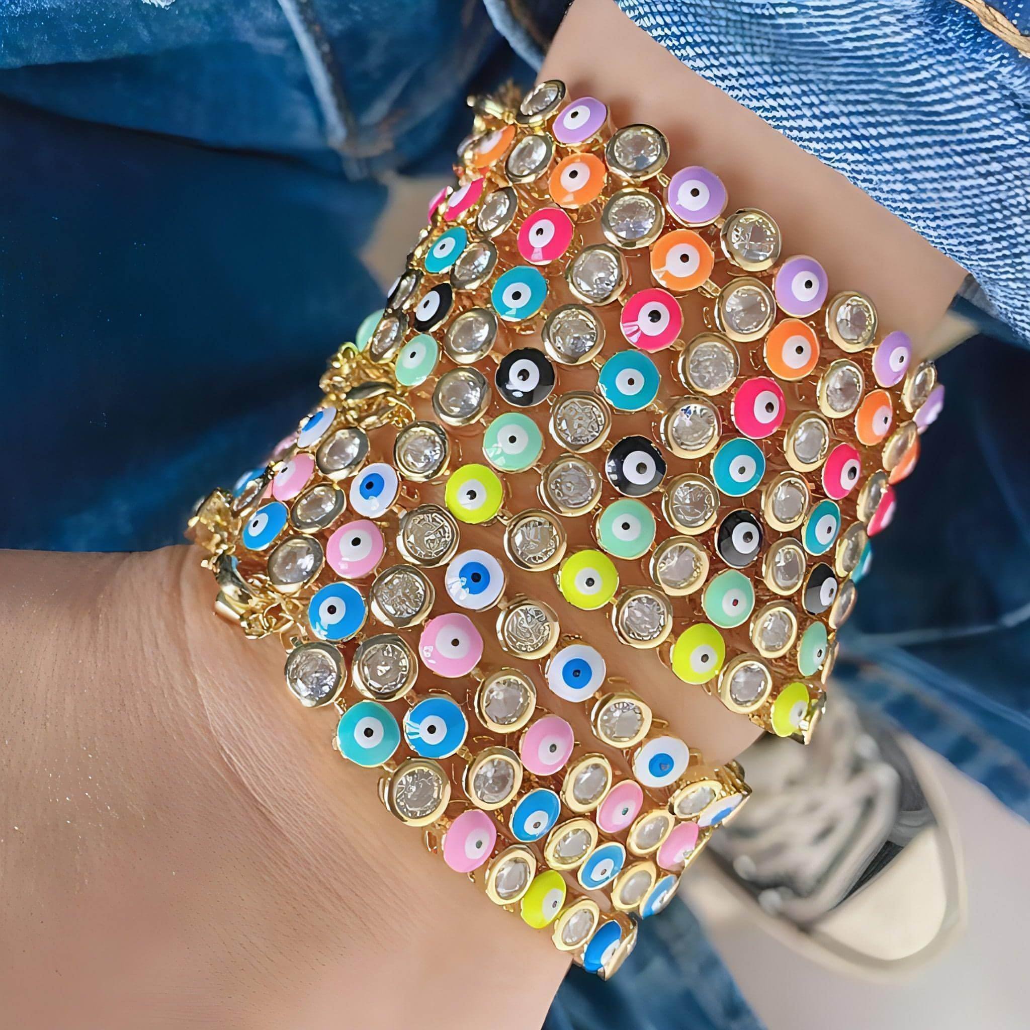 Colorful Gold Evil Eye Adjustable 14k gold plated bracelet