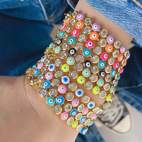 Colorful Gold Evil Eye Adjustable 14k gold plated bracelet