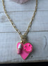 Pink heart/happy face/chill pill gold plated stainless bling clasp paperclip chain necklace